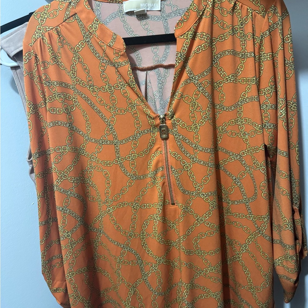 Michael Kors Orange Chain Pattern Blouse